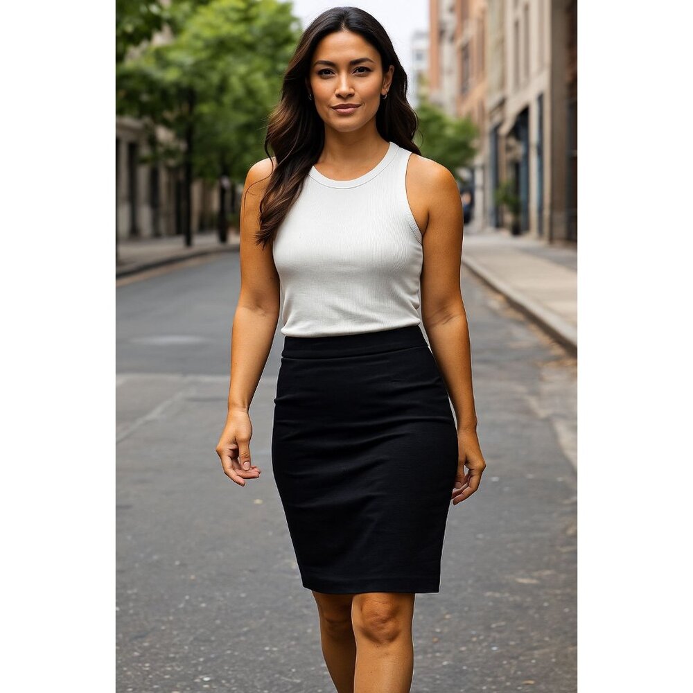 Larry Levine Women Black Casual Skirt 14 Lined Pleated Zipper Closure